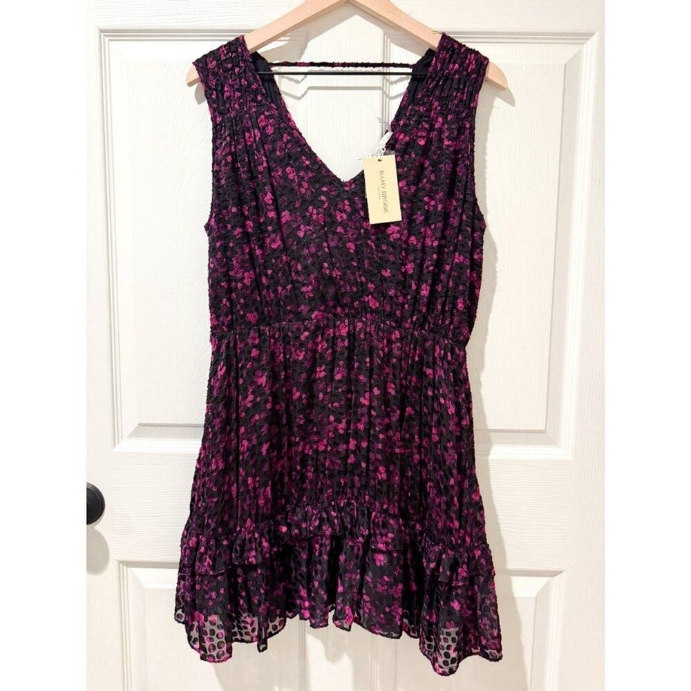 NWT Ramy Brook New York Poppy Dress XS Black‎ Purple Floral Layered Party Flirty